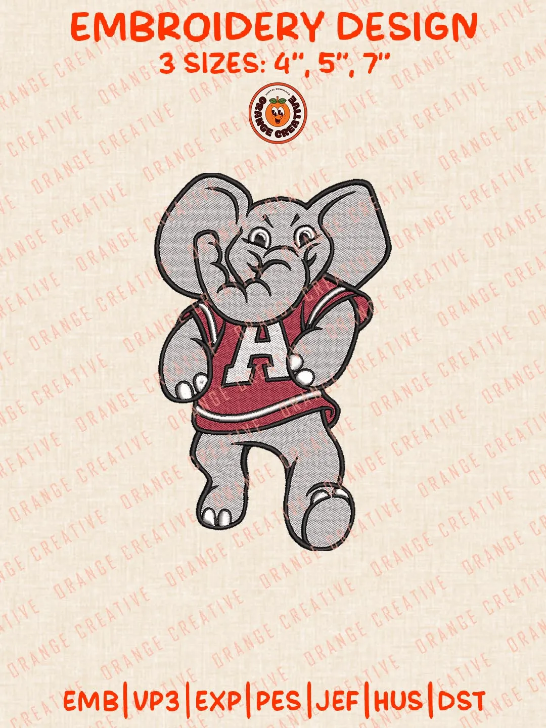 Alabama Crimson Tide Mascot Logo Embroidery Design, NCAA Team Embroidery Design, Machine Embroidery Design File, 4 Sizes, Custom Size, Digital Download