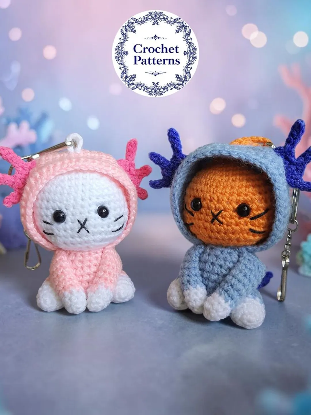 Cat Axolotl Bag Charm, Crochet Keychain Pattern, Backpack Buddy, Amigurumi Key Ring Pattern PDF, Car Accessories