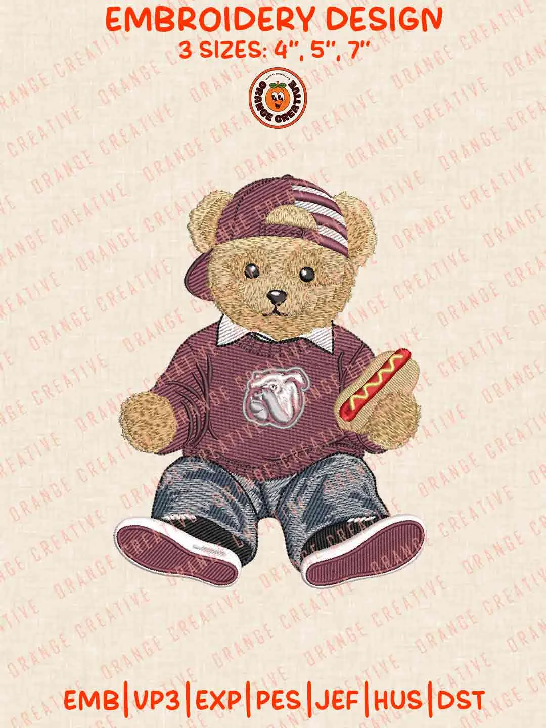 Mississippi State Bulldog Teddy Bear Embroidery Files, Football Embroidery Designs, College Sport Machine Embroidery Files, 3 Sizes, Custom Sizes, Instant Download