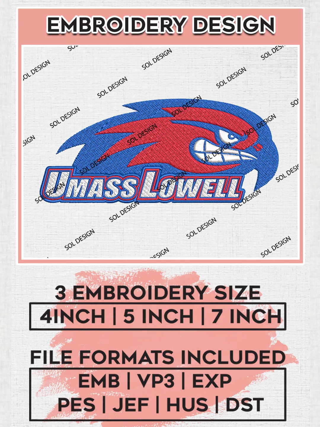 UMass Lowell River Hawks Logo Machine Embroidery Design, NCAA River Hawks Embroidery Design Design files, NCAA Embroidery Designs, NCAA Machine Embroidery Designs, Digital Download