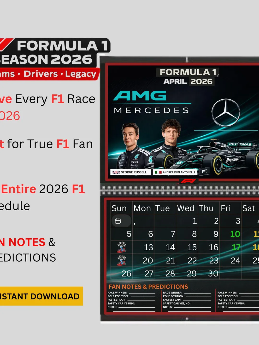 Formula 1 Calendar 2026 | F1 Wall Art Calendar race weekends