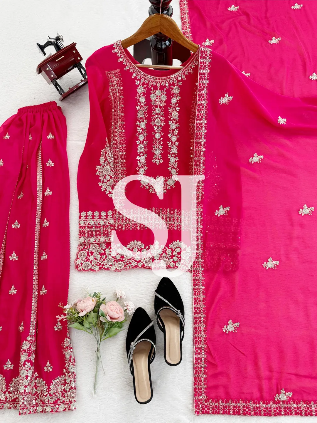 Beautiful Pink Kurta Palazzo Dupatta Set, Indian Ethnic Suits, Women Salwar Kameez Readymade, Fully Stitched 3Pc Combo Set, Pink Salwar Suit