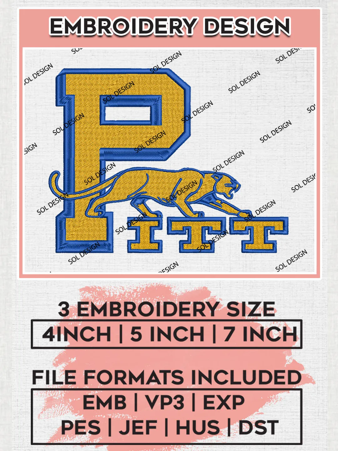Pittsburgh NCAA College Football Team Logo embroidery designs, NCAA Pittsburgh Panthers Logo Machine embroidery designs, NCAA Team Logo embroidery designs, NCAA Game Day Machine embroidery designs, Digital Download
