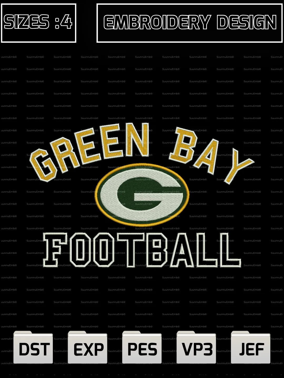 Green Bay Packers Logo Embroidery Design,NFL Logos Embroidery Design,NFL Teams, Machine Embroidery Design File,4 Sizes, Digital Download