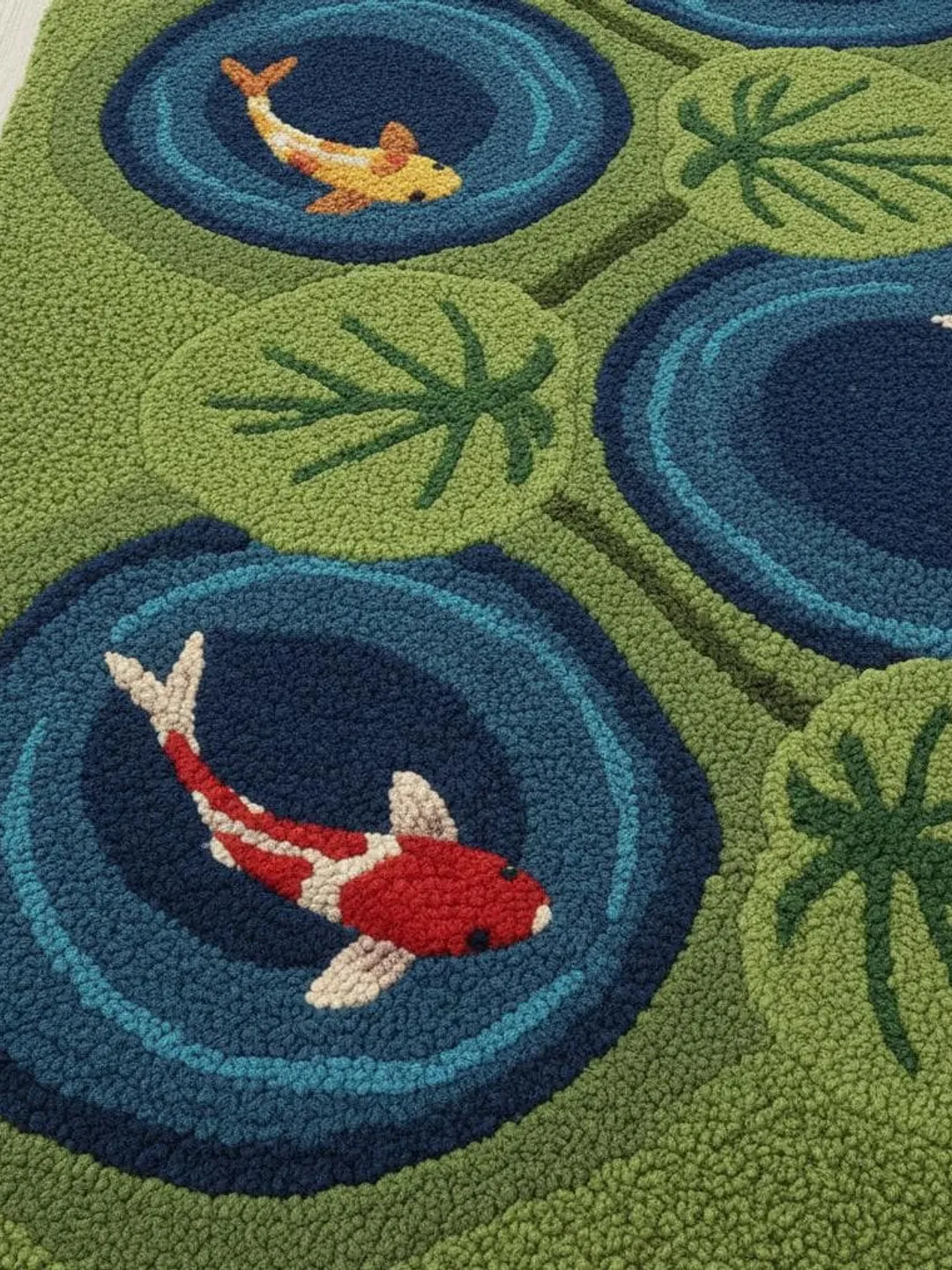 Koi Fish Lily Pad Runner Rug for Hallway, Entryway & Home Decor.