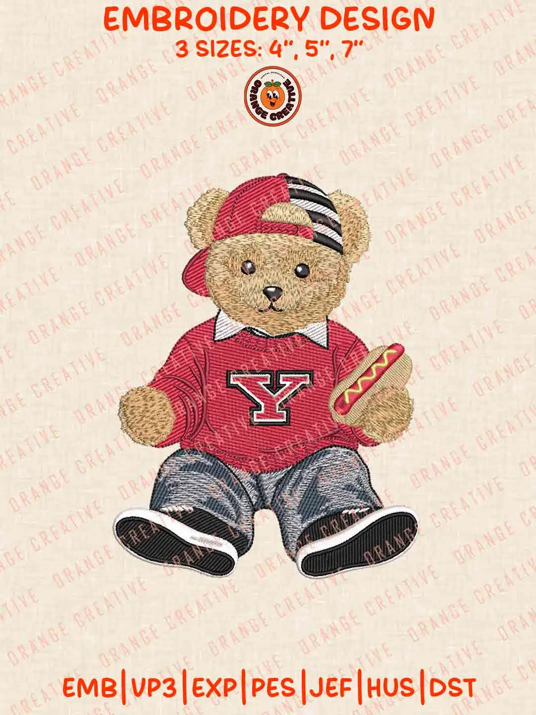 Youngstown State Penguin Bear Hot Dog Embroidery Design Files, Football Embroidery Designs, Sport Machine Embroidery Files, 3 Sizes, Custom Sizes, Instant Download
