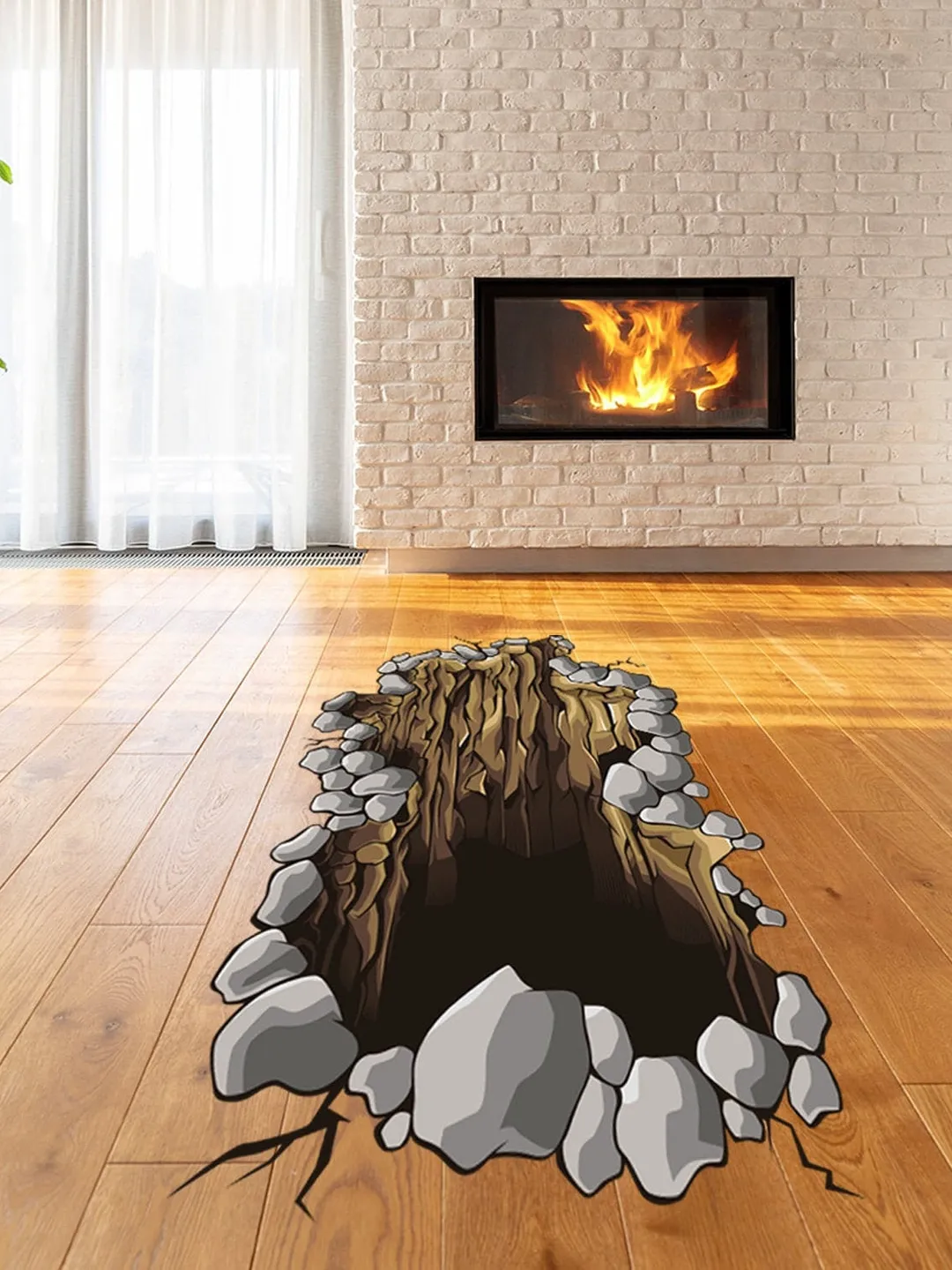 3d Floor Porthole Sticker - Self Adhesive Art Mural Living Room Vinyl  Hole Decal For Interior - Bathroom Waterproof Print Decor Stickers