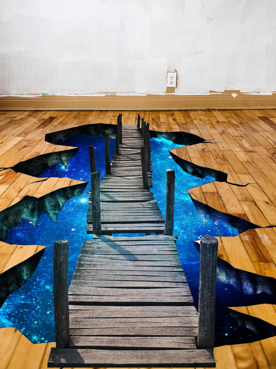 3d Space Bridge Floor Vinyl Decal - Bathroom Living Room Flooring Galaxy Decals Stick Peel Decor Stickers Decoration Kids Classroom Sticker