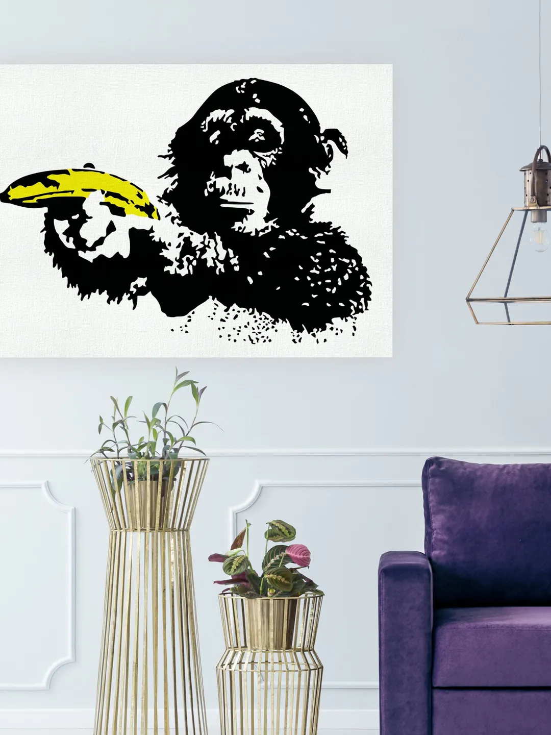 Banksy Monkey Art Wall Canvas - Cool Pop Street Graffiti Painting For Boy Teen Room Decor - Modern Funny Artwork Bansky Gaming Picture Print