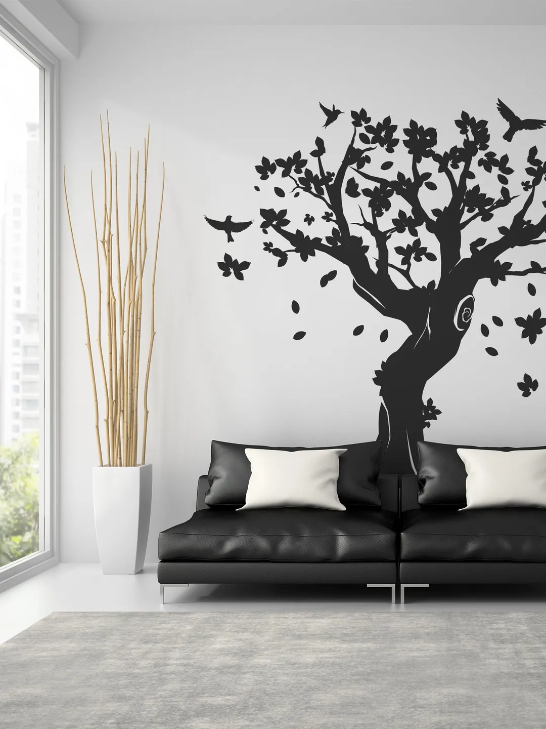 Tree Wall Decal Decor - Large Art Vinyl Sticker For Nursery Kids Room - White Black Decals Decoration Living Bedroom Mural Giant Stickers