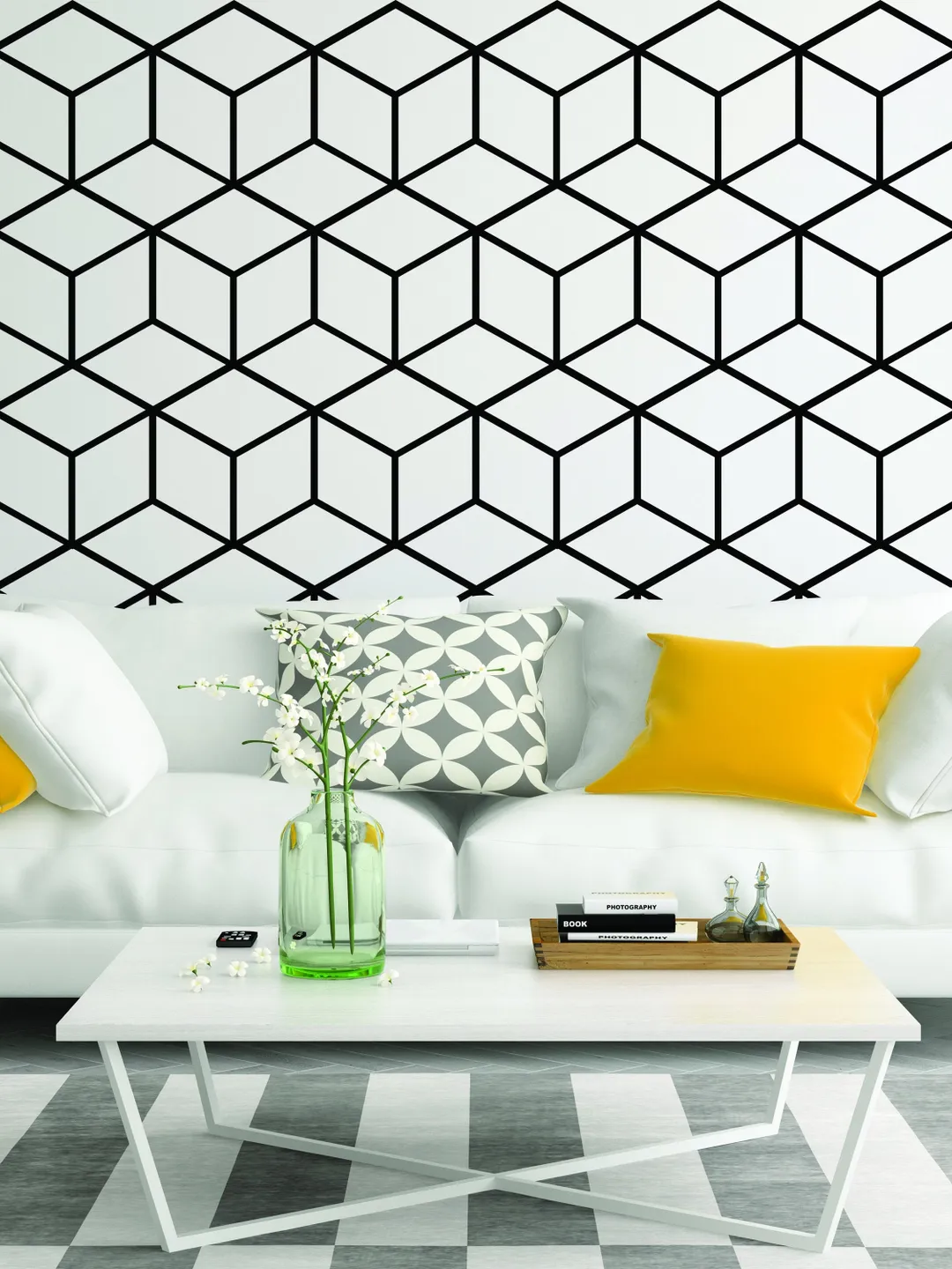 Geometric Wall Mural Decal - Hexagon Honeycomb Vinyl Bedroom Sticker - Nursery Room Decor Honey Bee Shape Art Mural