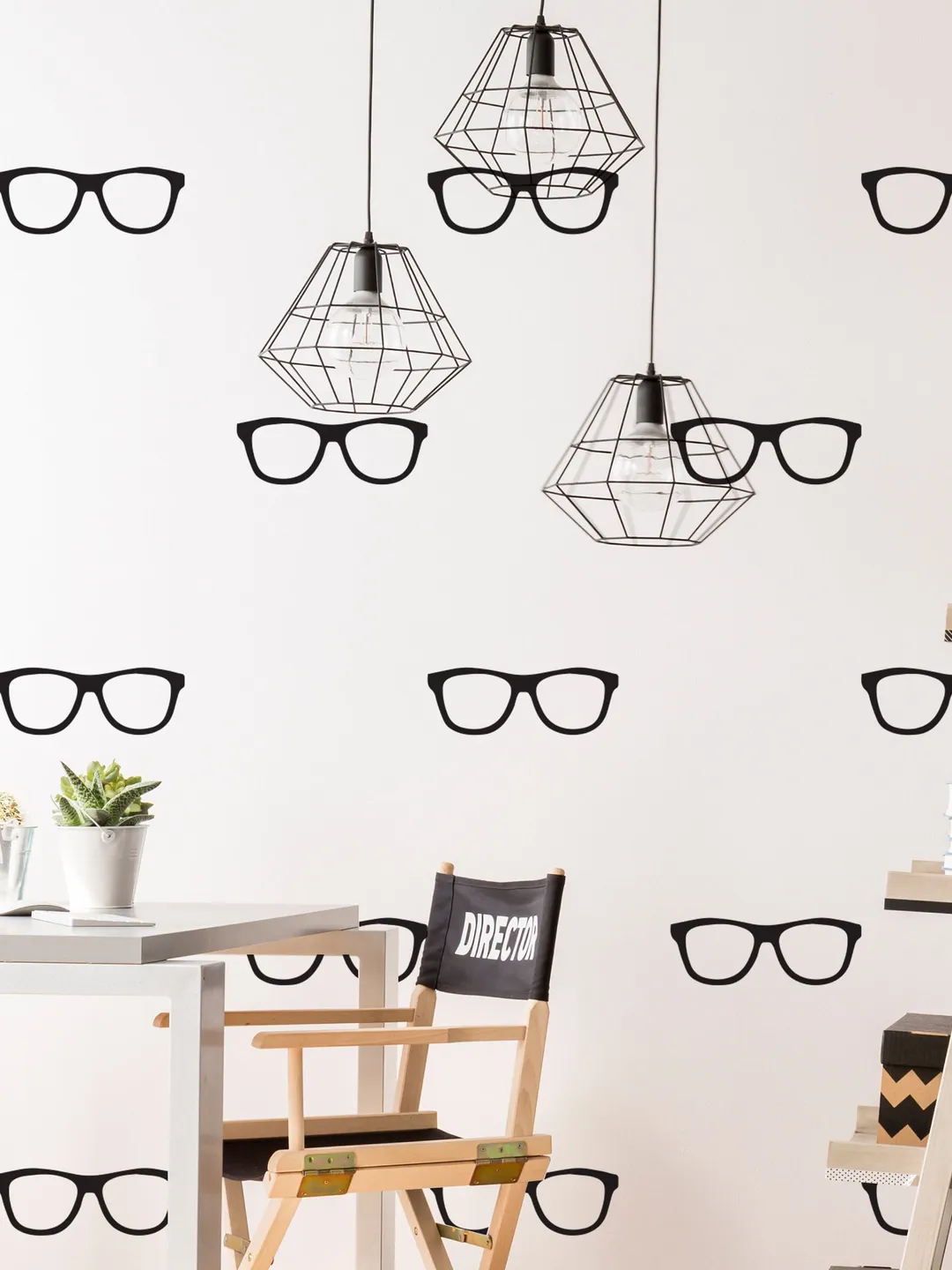 50x Glasses Wall Decals Decor - Spectacles Sticker For Bedroom Living Room - Gold Vinyl Decal Adhesive Pairs of Glasses Cell Stickers