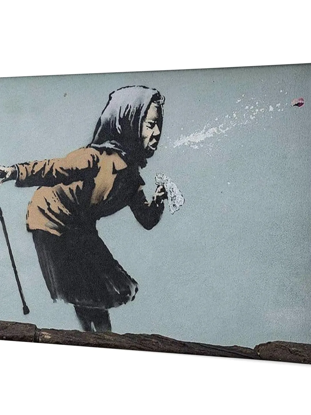 Banksy Grandmother Sneezes Canvas Wall Art - Famous Bansky Large Framed Painting Print - Bedroom Graffiti Grey Street Artwork Decor Picture