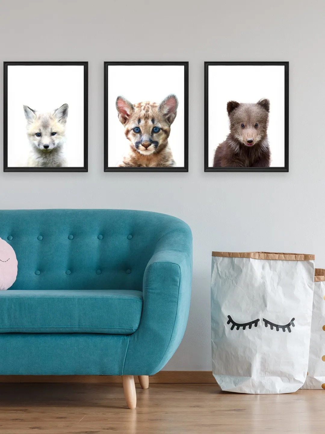 3x Baby Animals Posters Set - Nursery Kids Room Decor Cute Animal Wall ...