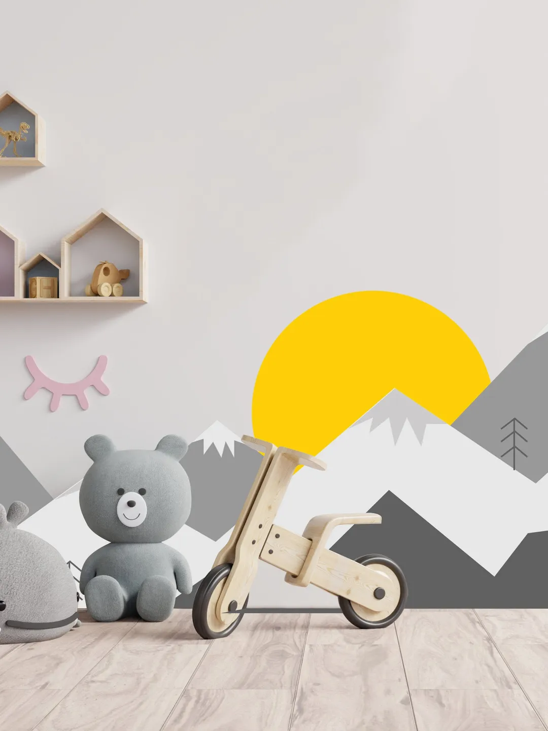 Mountain Wall Decal - Mountains Vinyl Sticker Decor For Nursery Baby Kid Boy Room - Huge Travel Mural Decoration Wallpaper Theme