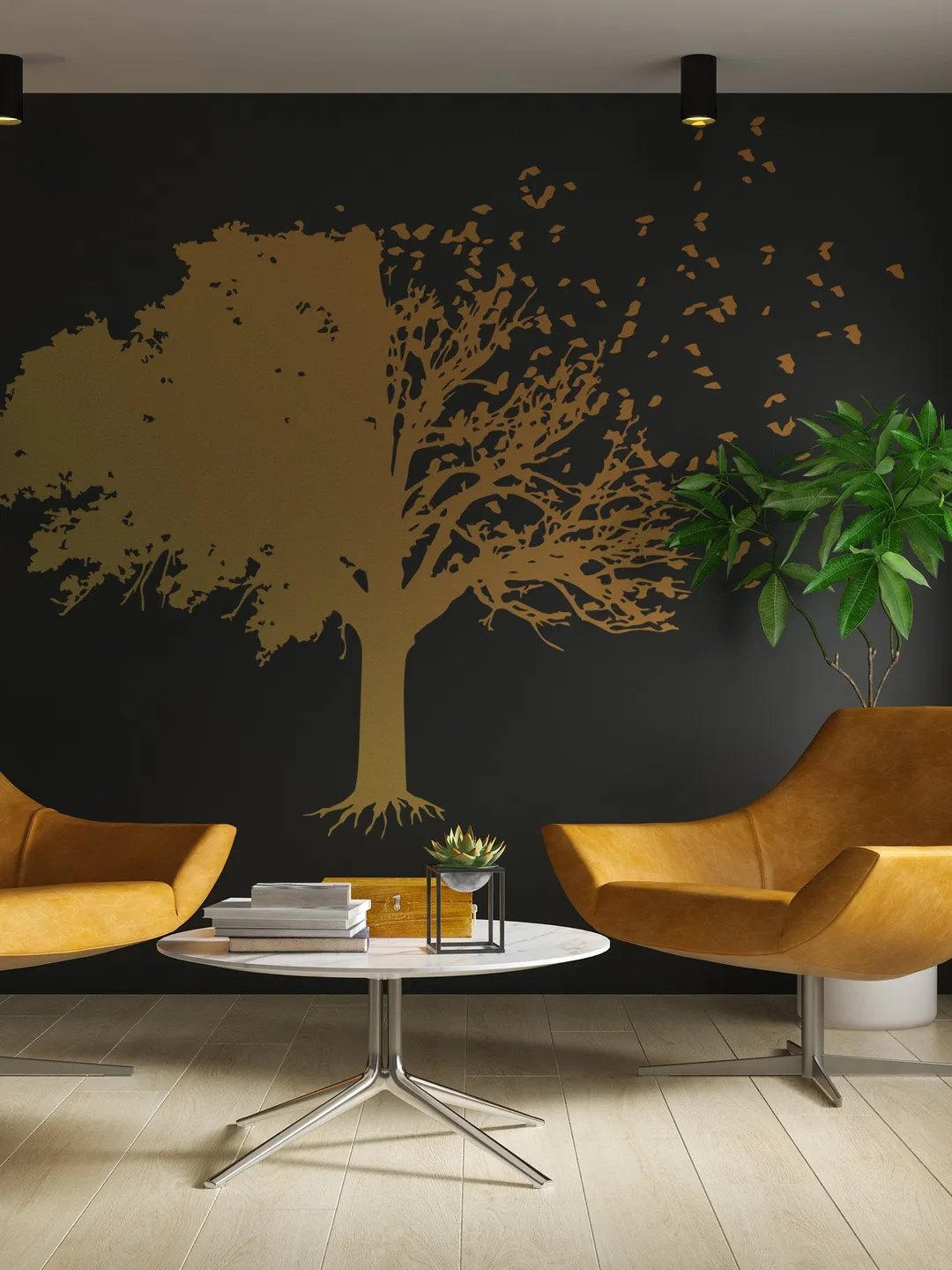 Tree Wall Decal Decor - Birds Leaf Branches Bedroom Living Room Decals - Large Art Stickers Sticker Vinyl - Black Bird Mural For Office
