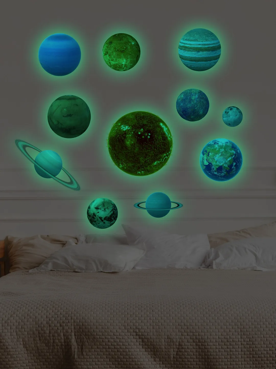 Glow In The Dark Planet Wall Decals - Solar System Glowing Sticker For Ceiling - Galaxy Kid Room Decor - 3d Outer Space Light Boy Decoration