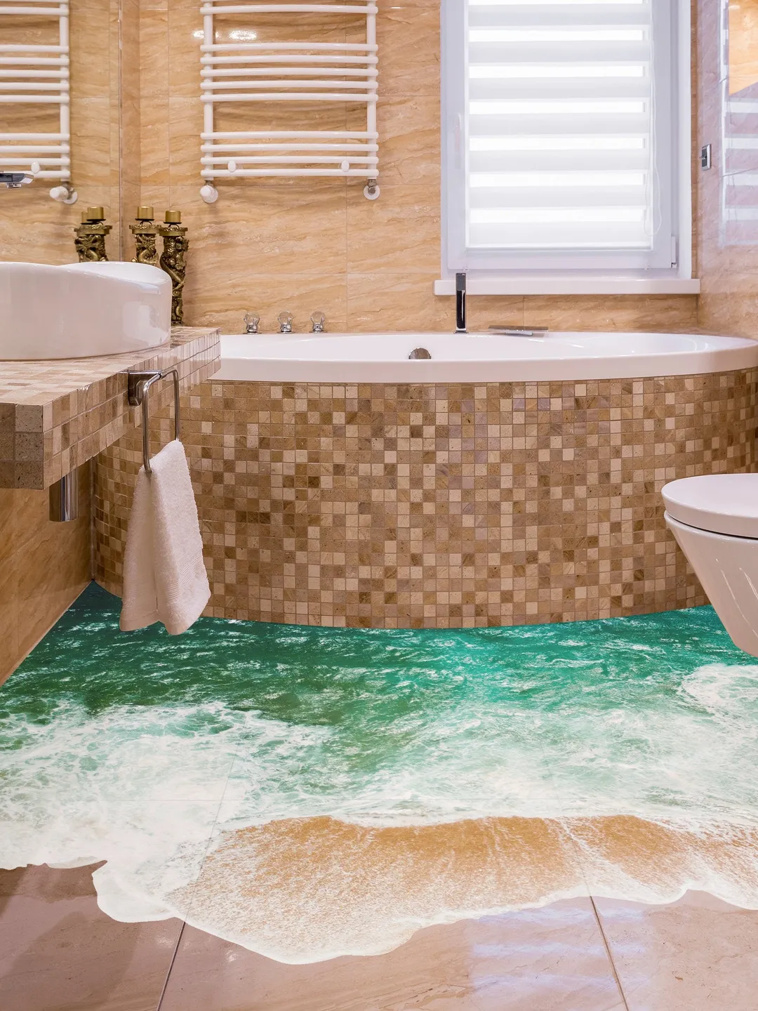 3d Sea Floor Bathroom Stickers Decor - Ocean Beach Vinyl Decals For Bathtub Bath Shower Flooring - Waterproofdecal Sticker Water Mural Art