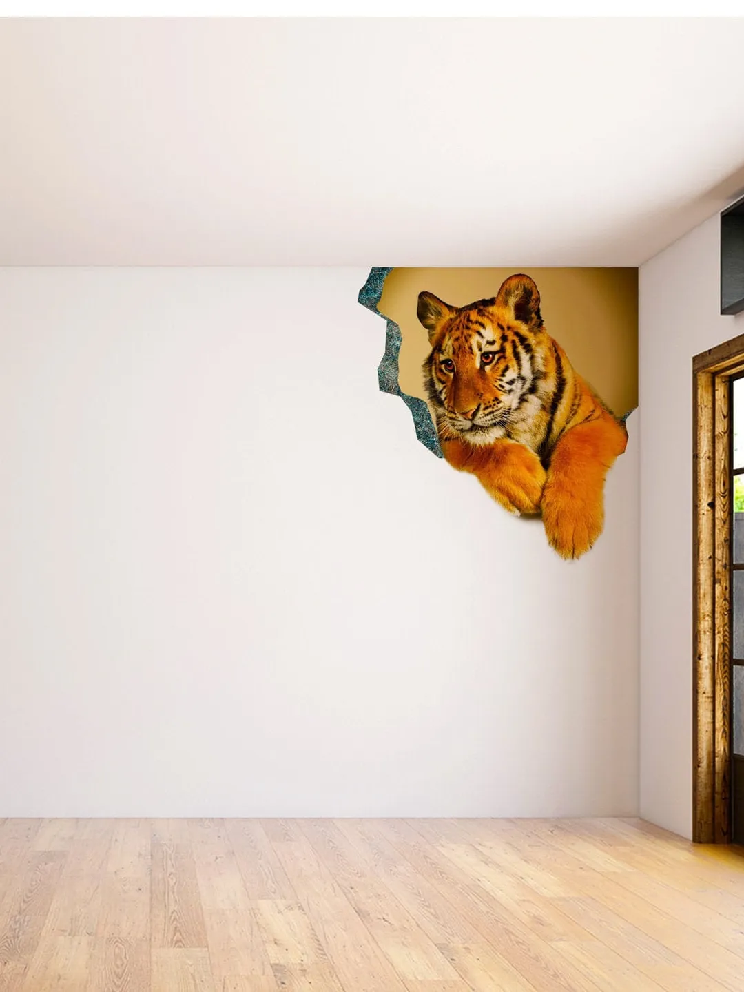 3d Tiger Sticker - Tiger Porthole Decoration Wall Decal For Bedroom-  Boy Room Optical Illusion Of Crack - The Peel And Stick Kid Art