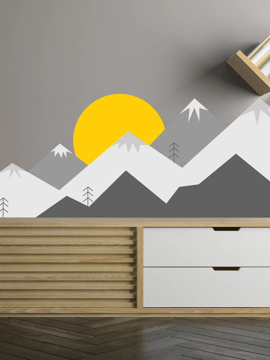 Mountain Wall Decal - Mountains Vinyl Sticker Decor For Nursery Baby Kid Boy Room - Huge Travel Mural Decoration Wallpaper Theme