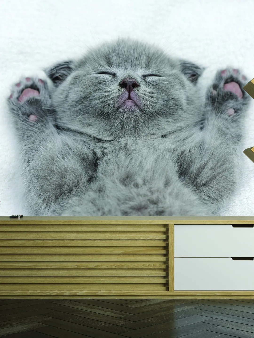 Cat Wallpaper Vinyl Decal Decor - Home Bedroom Peel And Stick Removable Gray Kitten Art Wall Sticker - Cute Kitty Adhesive Room Decoration