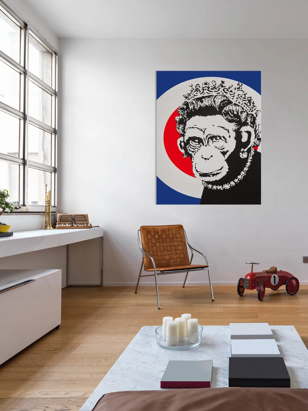 Banksy Monkey Queen Canvas Print - Funky Wall Art Picture Home Photo Decoration - Cool Kitchen London Political Queens Huge Decor