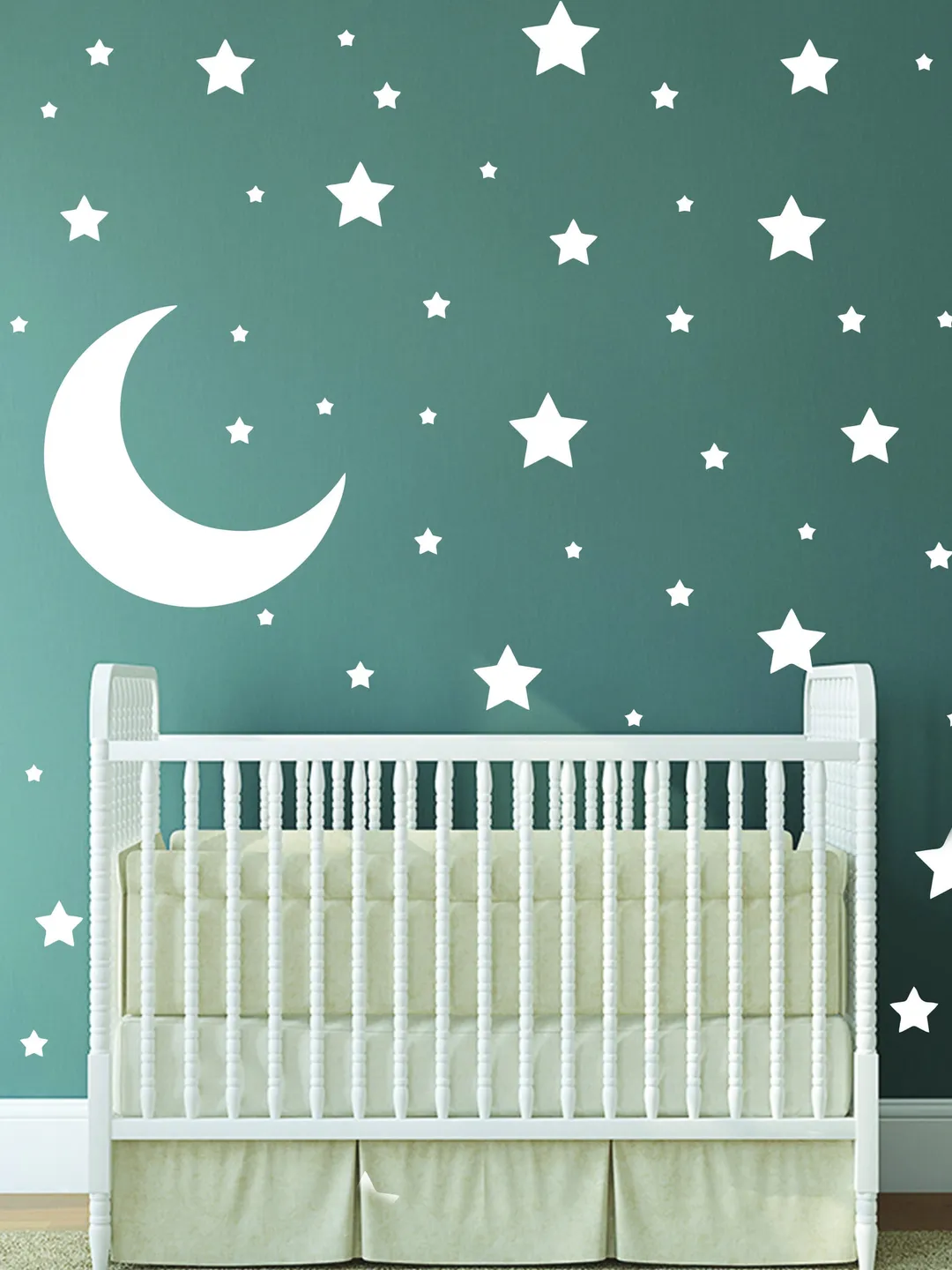 220x White Stars Wall Stickers - Moon Decor Vinyl Decals For Boy Girl Baby Nursery Kid Room - Bedroom Decoration Space Sticky Labels Pack