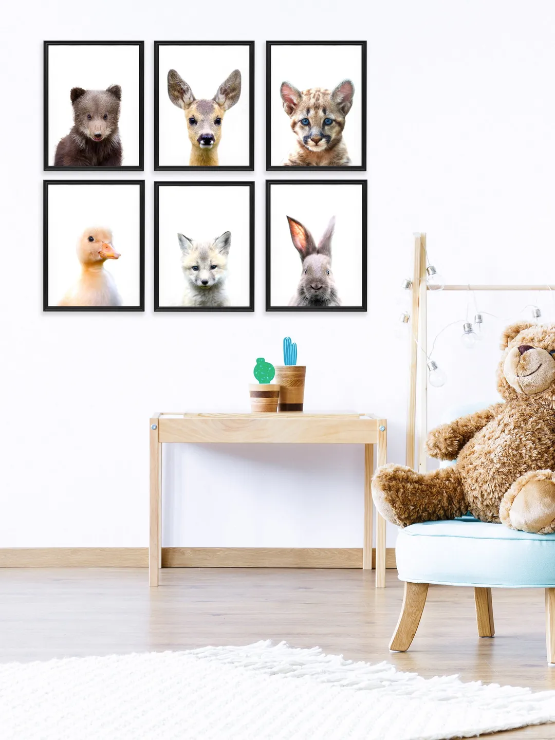 3x Baby Animals Posters Set - Nursery Kids Room Decor Cute Animal Wall ...