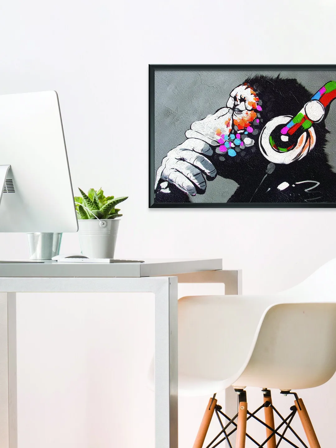 Banksy Monkey Wall Art Poster - Bansky Thinking DJ Chimp With Headphones - Music Graffiti Picture Print Decor For Teenage Guy Boy Teen