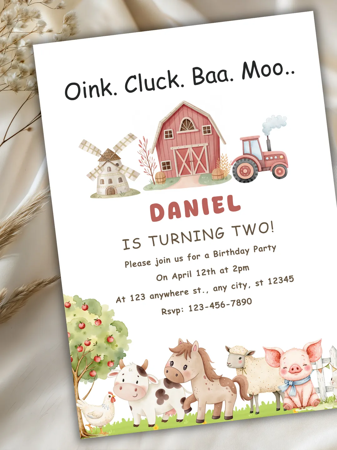 Barnyard Birthday Invitation Template, Farm Animals 2nd Birthday Invite ...