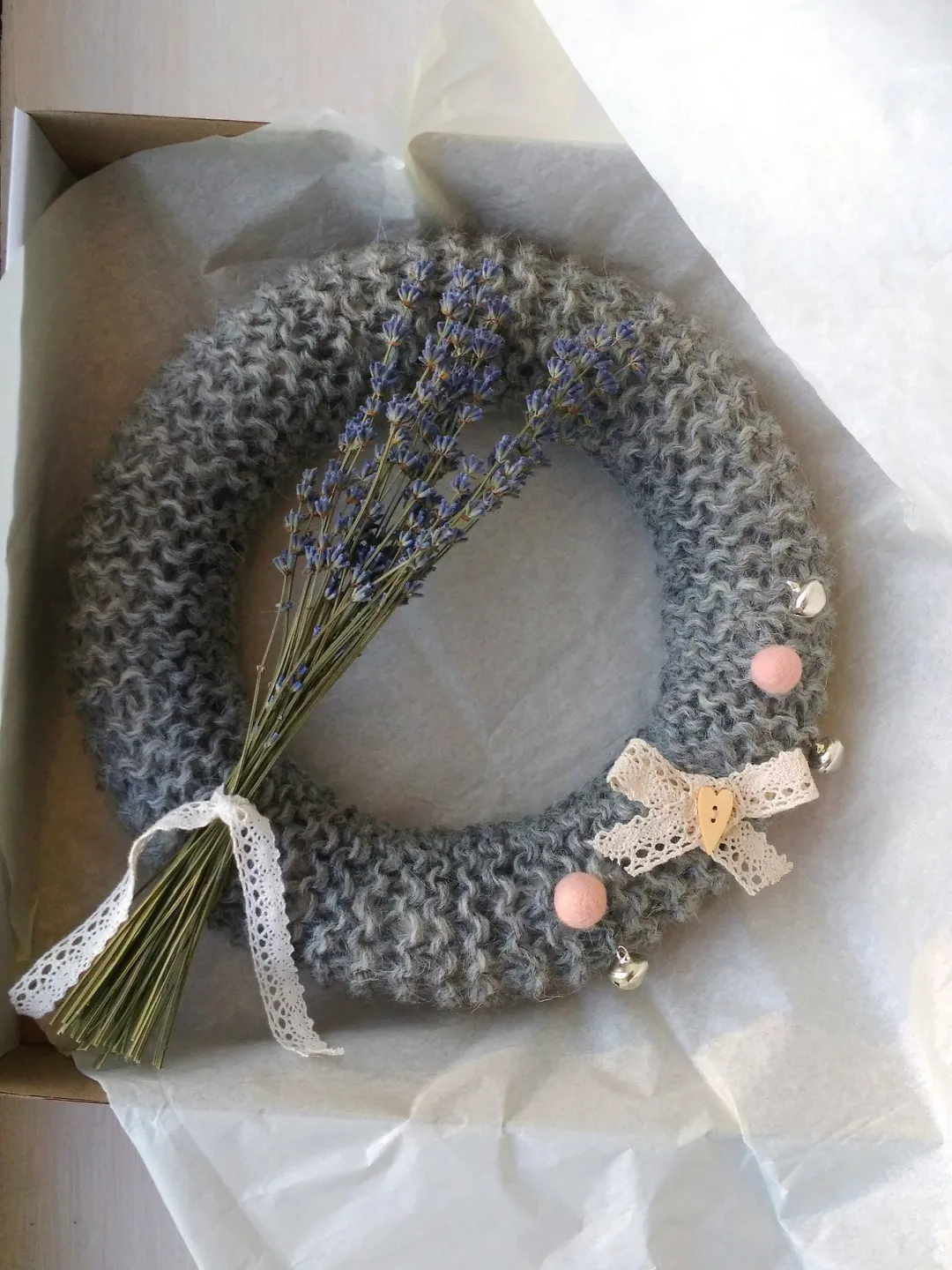 Gift for Home Crochet Wreath of Sheep Wool Natural Minimalistic Rustic Decorative Wreath Holiday Home Door Wreath Winter Christmas Wreath