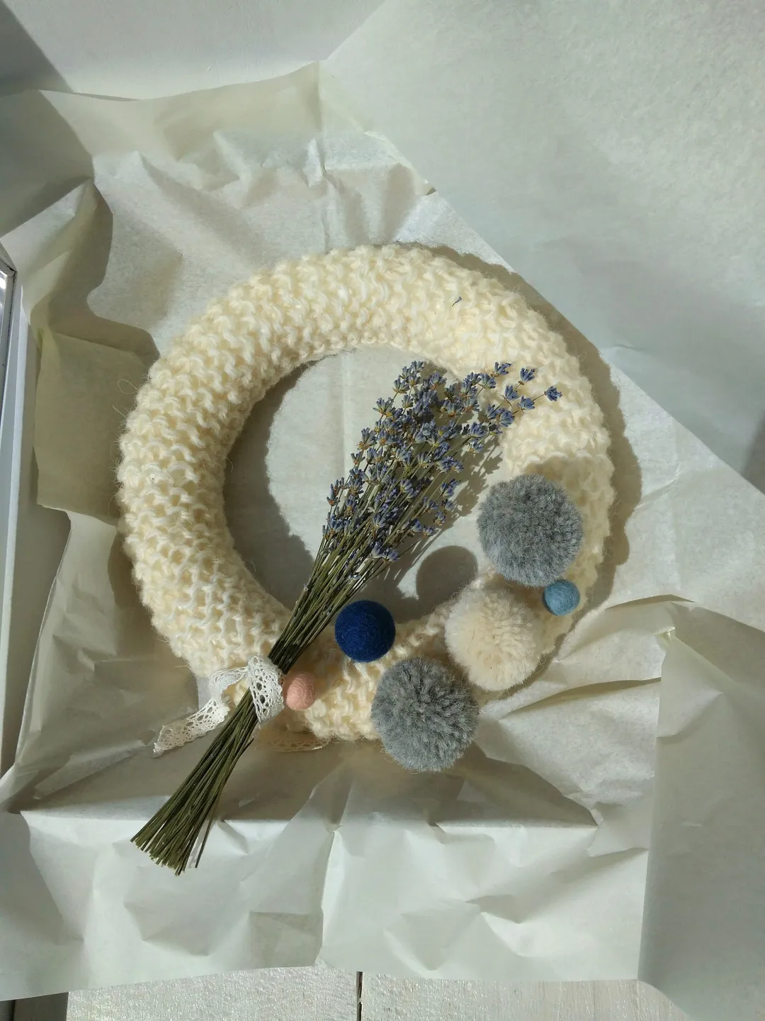 Gift for Home Crochet Wreath Natural Craft Knitted Decorative Holiday Home Door Wreath Winter New Year and Christmas Minimalistic Wreath