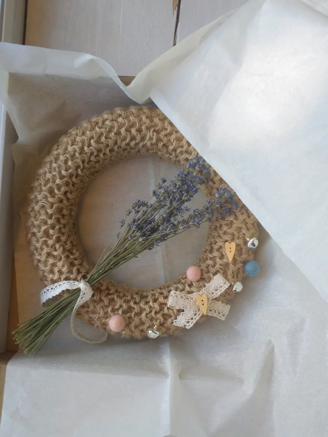 Gift for Home Knitted Wreath Natural Craft Jute Decorative Holiday Home Wreath Farmhouse Front Door Wreath Minimalistic Decor