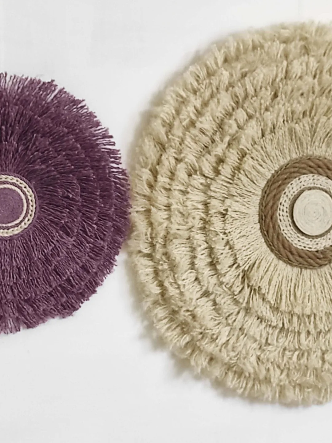 Juju hat set of 2 - 29.5&17.7"  white hats juju ivory wall decor home large bedroom Bamileke decoration cream purple plume hanging original