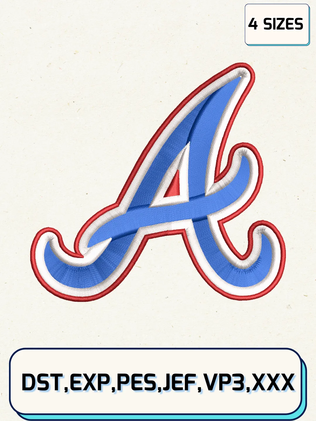 Atlanta Braves Logos Embroidery Design Files, MLB Logos Embroidery Designs, Machine Embroidery Files, 4 Sizes