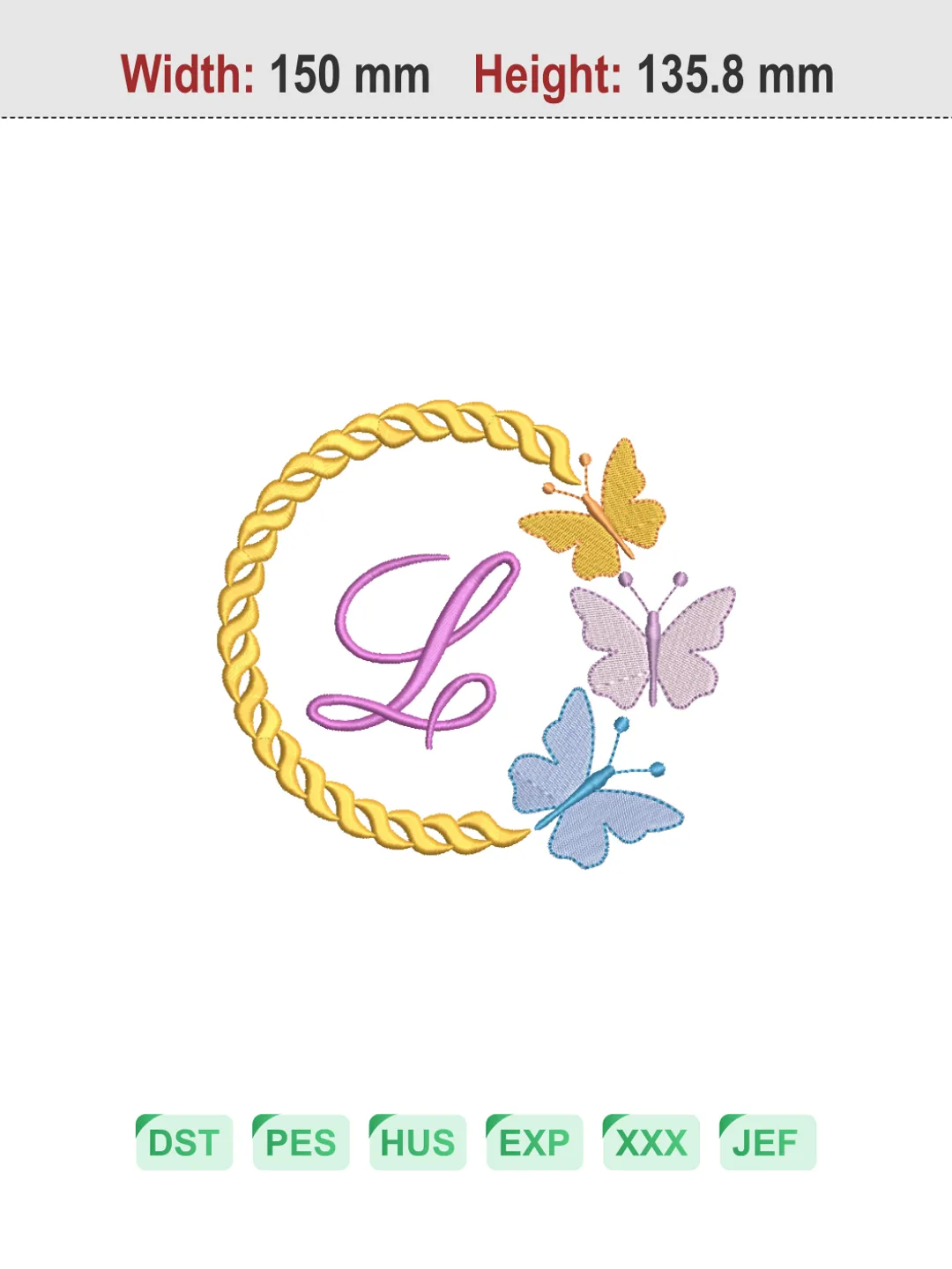 Butterfly Wreath Letter L Machine Embroidery Design