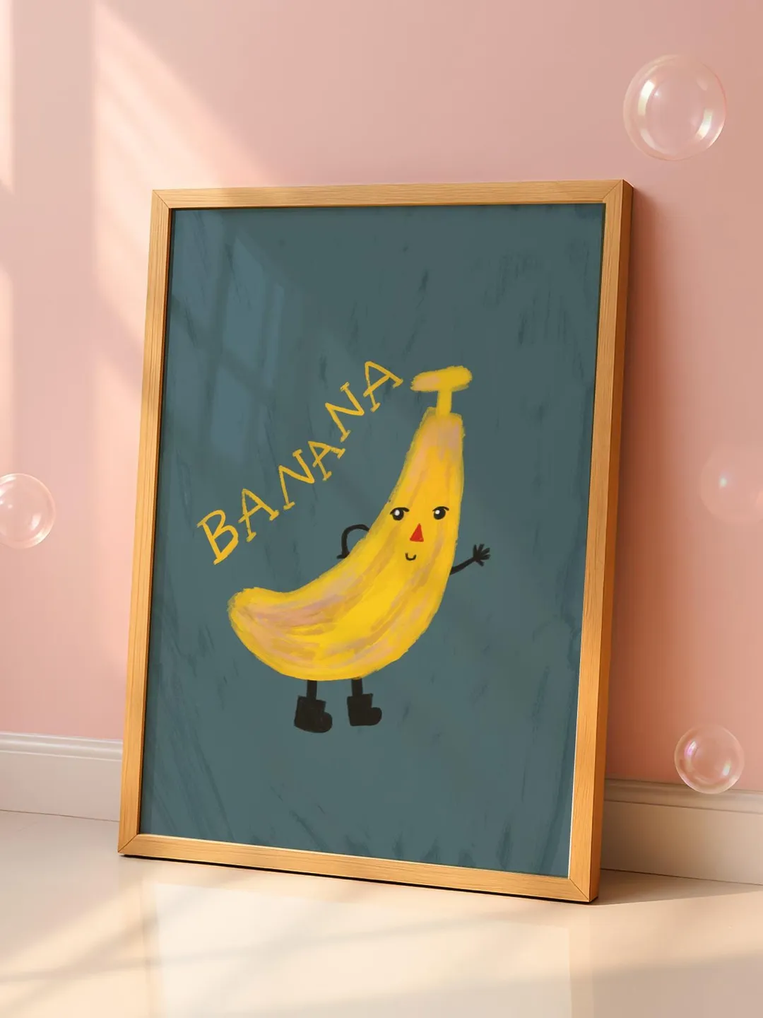 Banana Transportation Nursery Print: Whimsical Kids Room Wall Art, Alphabet fruit veges, Kids wall decor