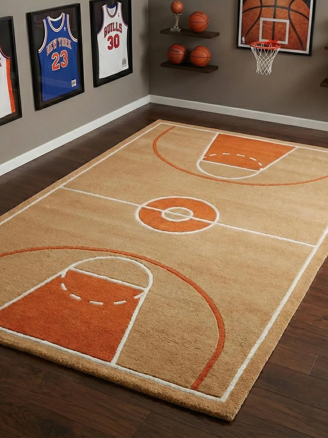 Basketball Court Area Rug Modern Geometric Kids Room Decor