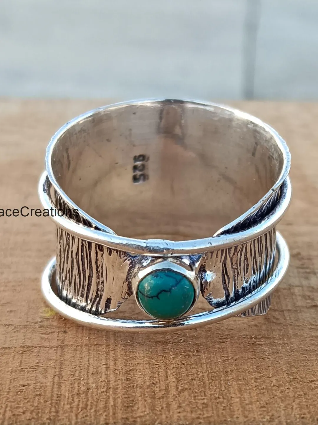 Turquoise Gemstone 925 Sterling Silver Spinner Ring, Handmade