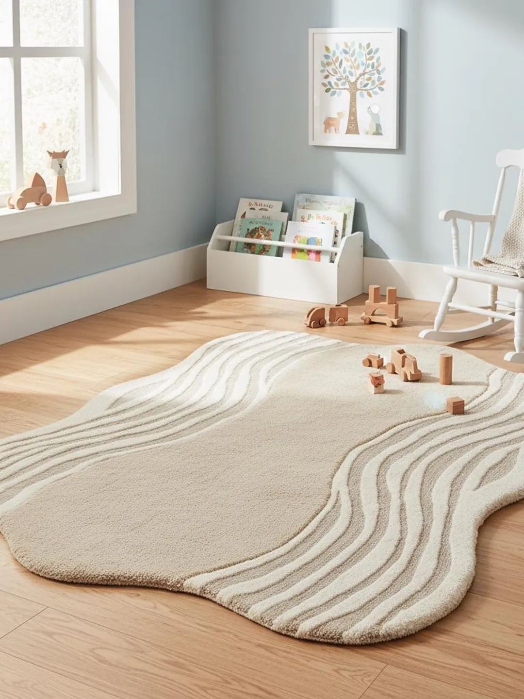 Wavy Long Rug Hand-Tufted Organic Wavy Rug | Beige Abstract Stripe, Modern Decor