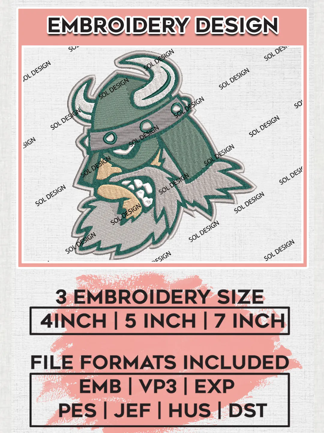 NCAA Portland State Vikings Team Head Logo Embroidery Design Files, NCAA Portland State Vikings Machine Embroidery, NCAA Teams, 3 sizes, NCAA Machine embroidery designs, Digital Download