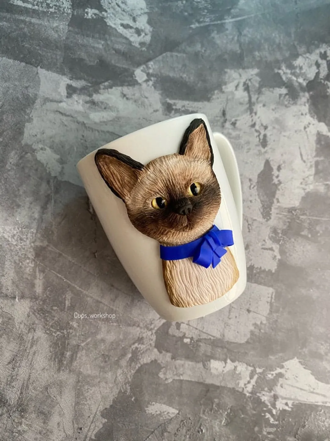 Custom polymer clay cat portrait on personalized mug