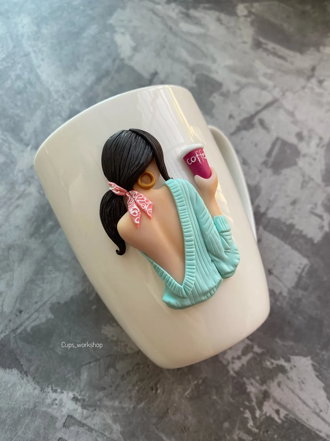 Stoneware mug - best friend quotes with polymer clay decor