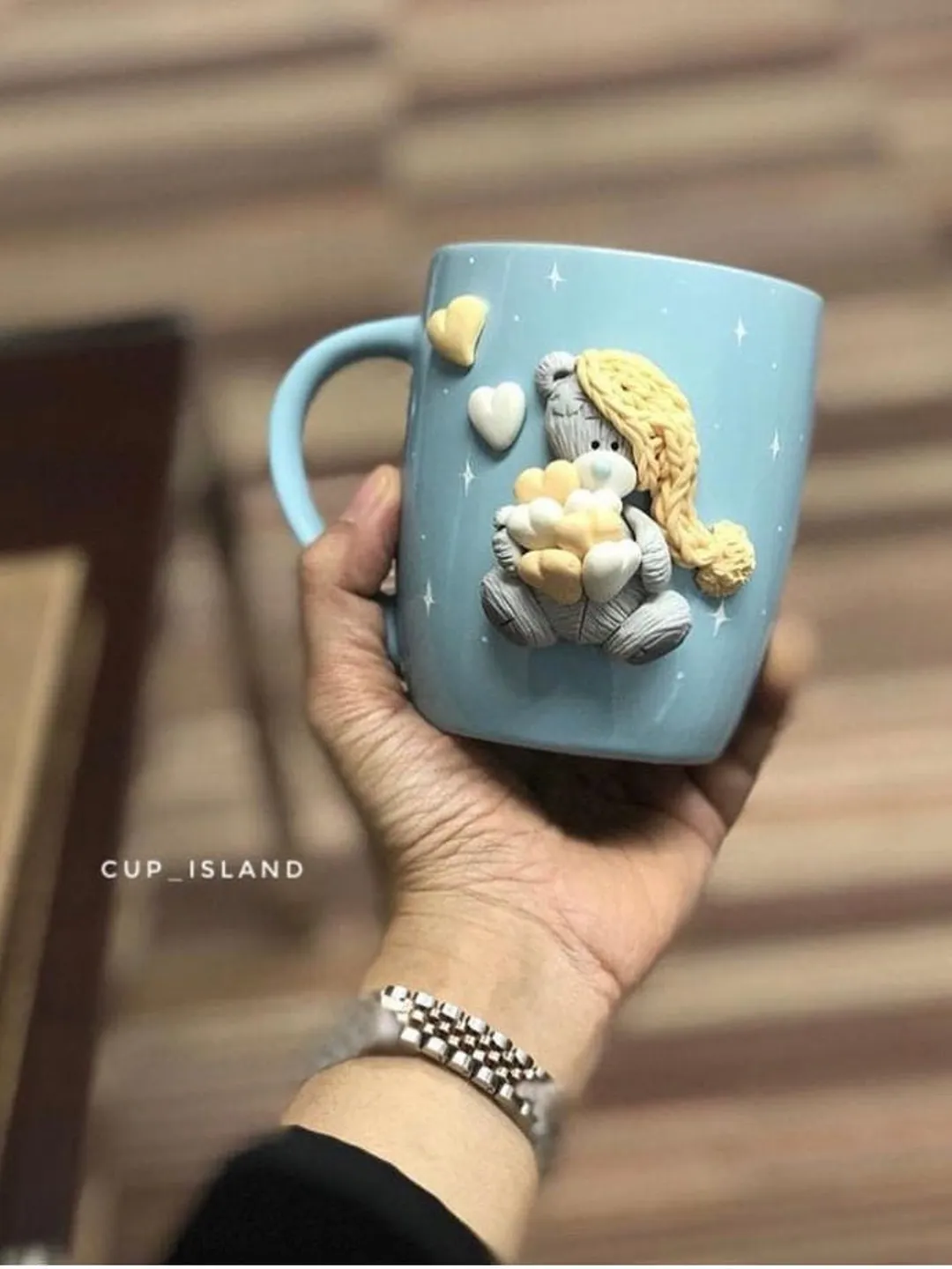 Bear Mug - Ceramic mug gift for sister with polymer clay animals