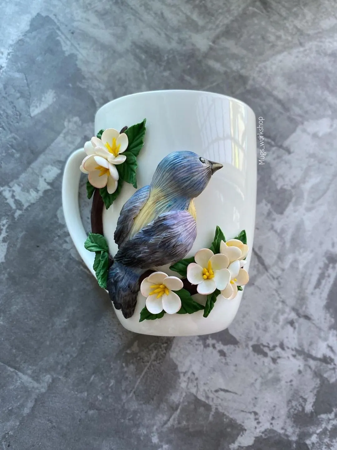 Hummingbird jewelry polymer clay on cute mug