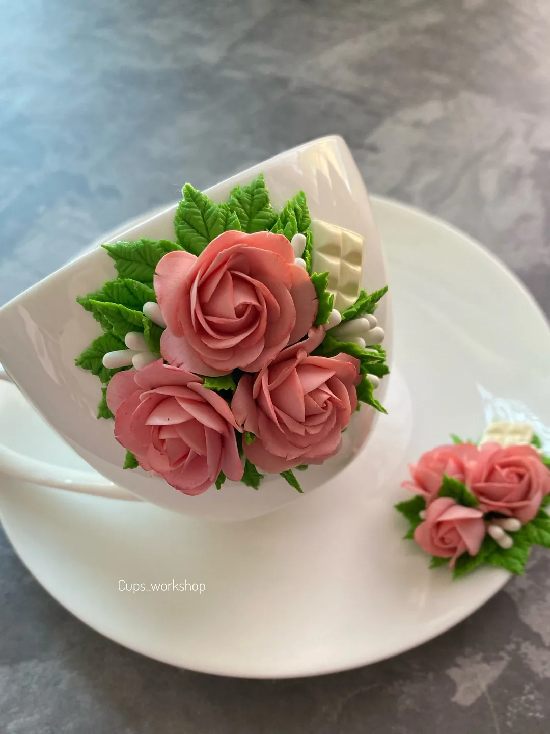 Polymer clay decor on coffee cup