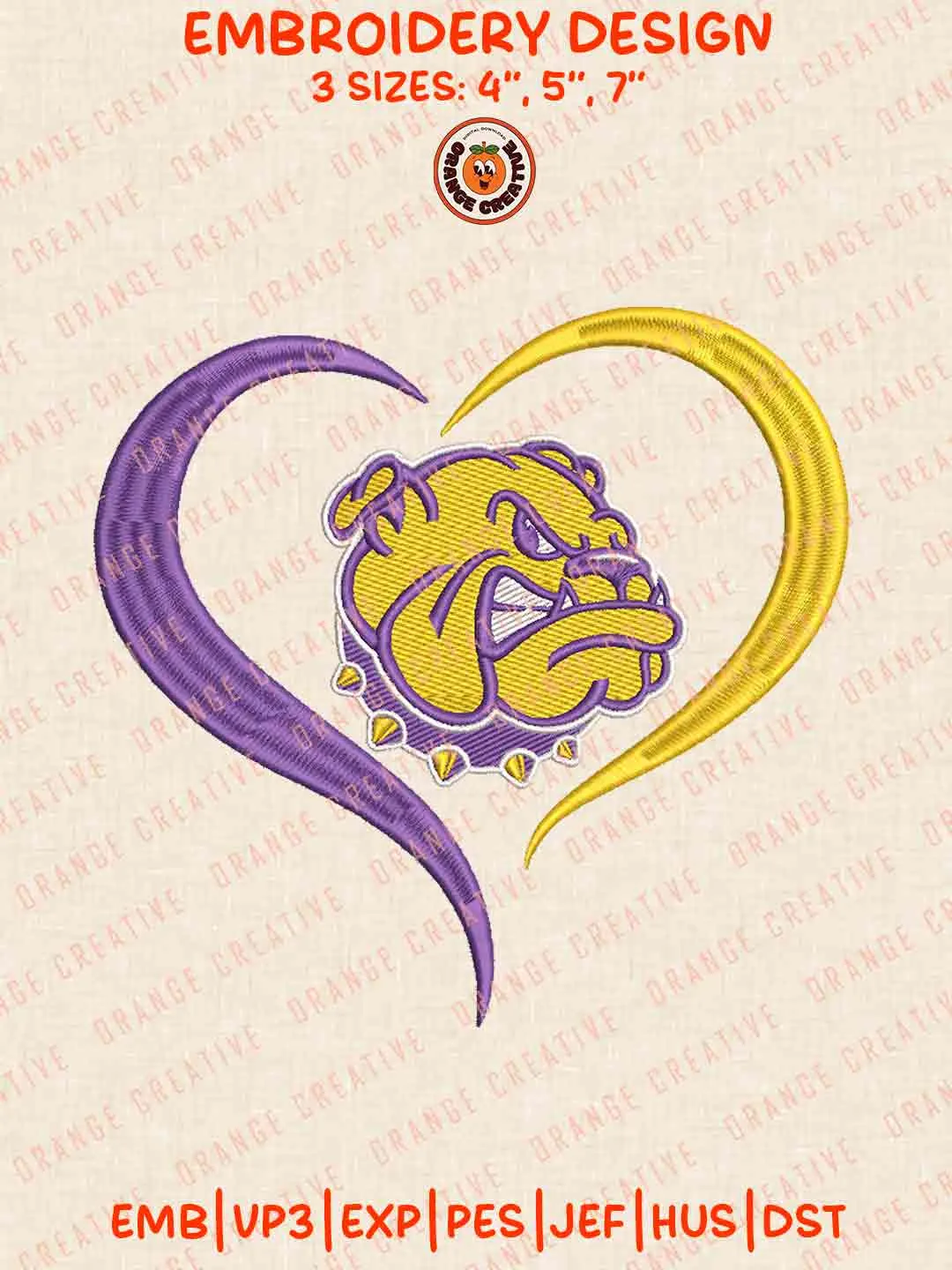 Western Illinois Leatherneck Heart Logo Embroidery Design, College Machine Embroidery Digitized Pes File, Football Designs, 3 Sizes, Custom Size, Instant Download