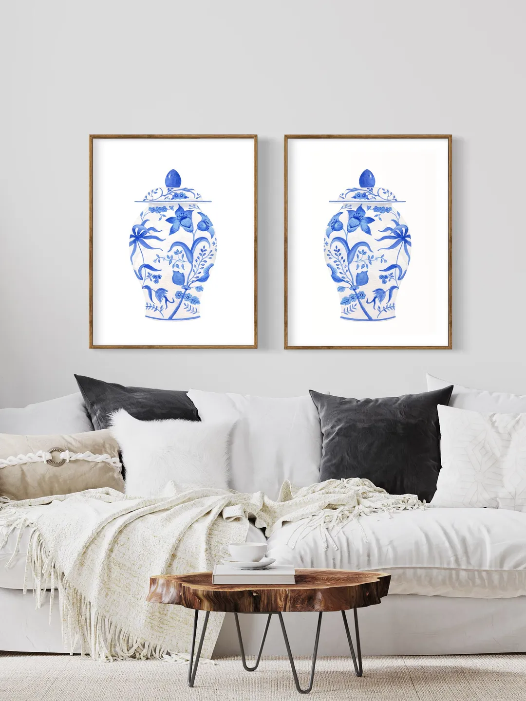 Blue Chinoiserie Vase Set Of 2 Wall Art, Ginger Jar Wall Art, Blue And ...