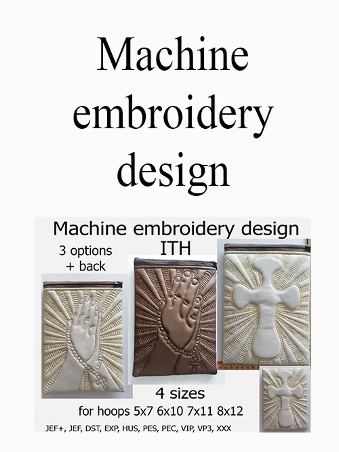 In the hoop bag embroidery design Hands Rosary Cross ITH Cosmetic bag