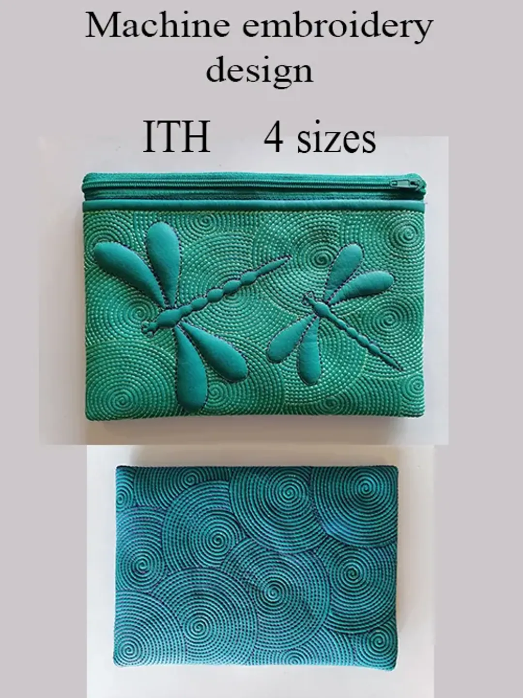 In the hoop bag embroidery design Dragonflies and spirals ITH Cosmetic bag emb file